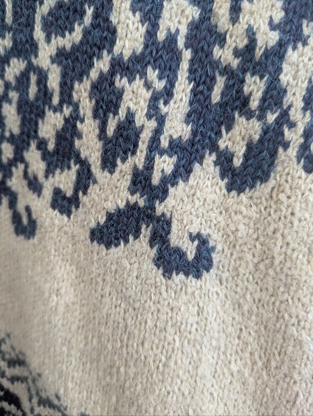 Peruvian Connection Cream and Blue Print Alpaca Pima Cotton Sweater - Picture 4 of 6